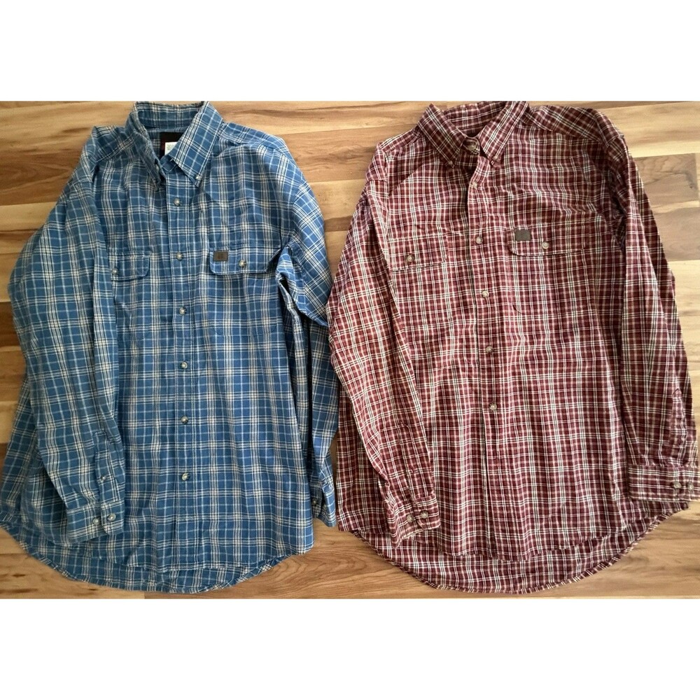 Set of 2 Wrangler Riggs Workwear Button down Plaid Long Sleeve Men's Size XL